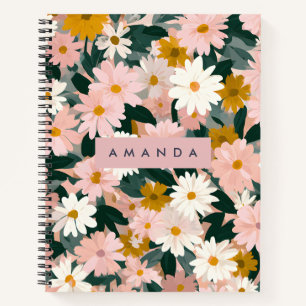 Personalised Charming Pink and White Daisy Flower Notebook