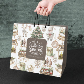 Personalised Charming Winter Scene Large Gift Bag