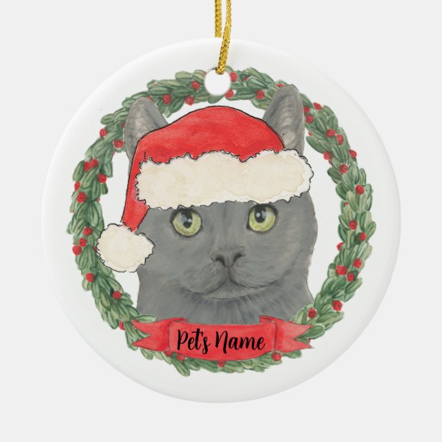 Personalised Chartreux Chartreuse Cat Ceramic Tree Decoration (Front)