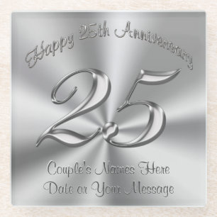 Personalised Cheap 25th Wedding Aniversary Gifts v Glass Coaster