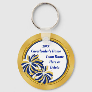 Personalised Cheap Cheerleader Gifts, Blue, Gold Key Ring