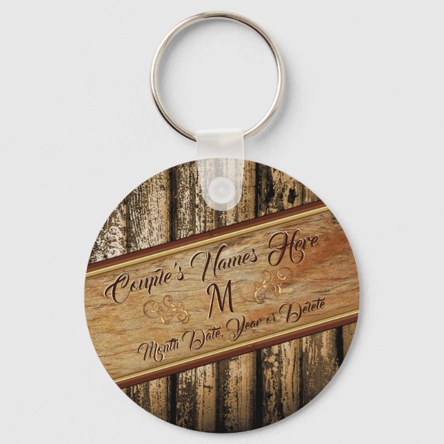 Personalised Cheap Rustic Wedding Party Favours Key Ring (Front)