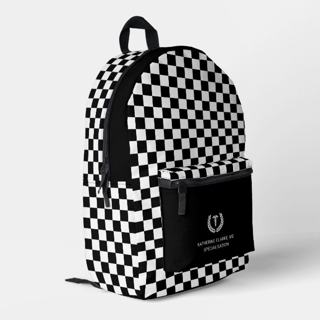 Personalised Check Pattern Medical Doctor Nurse  Printed Backpack (Back Corner Left)