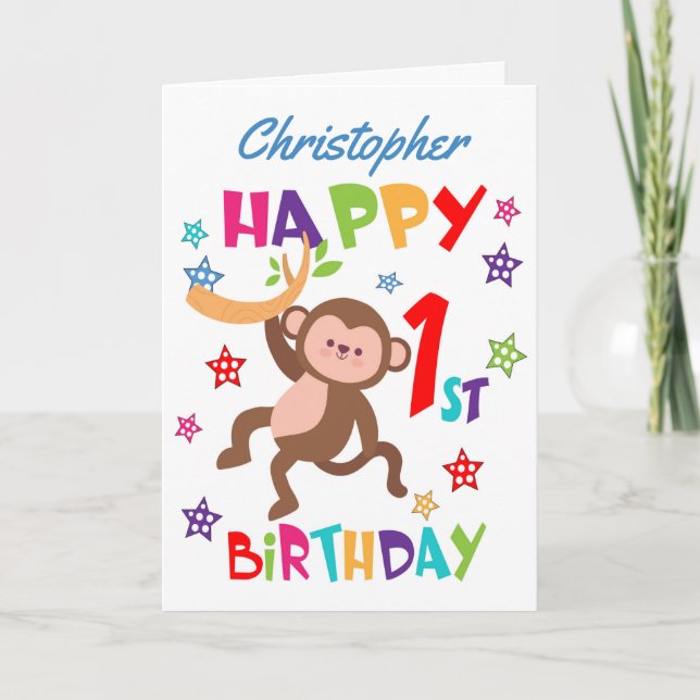 Personalised Cheeky Monkey 1st Birthday Card (Front)
