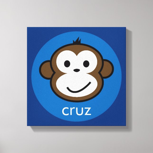 Personalised Cheeky Monkey [blue+navy] Canvas Print (Front)