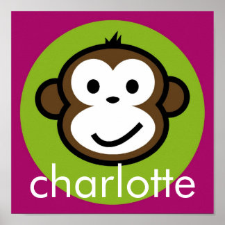 Personalised Cheeky Monkey [lime+purple] Poster