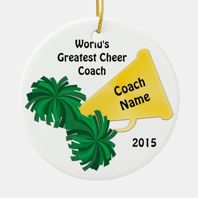 Personalised Cheer Coach Gifts with 8 Text Boxes Ceramic Tree Decoration (Front)