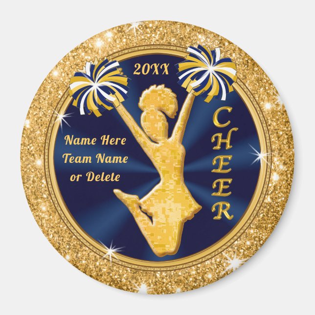 Personalised Cheer Party Favours Navy Blue and Gol Magnet (Front)