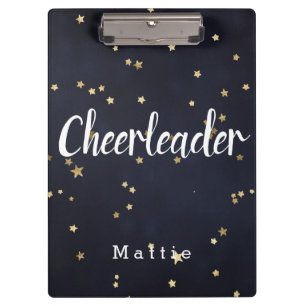 Personalised Cheerleader Navy Blue and Gold Stars Clipboard