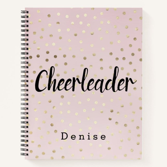 Personalised Cheerleader Pink and Gold Polka Dots Notebook (Front)