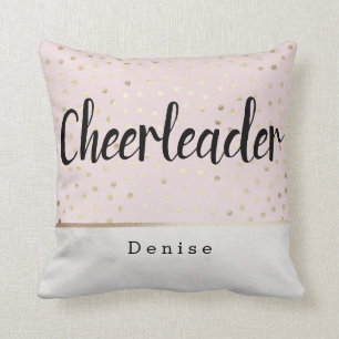 Personalised Cheerleader Pink Gold & Marble Dots Cushion