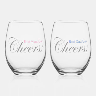 Personalised Cheers! Best Mum and Dad Ever Elegant Stemless Wine Glass
