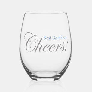 Personalised Cheers! Father's Day Silver Blue Stemless Wine Glass