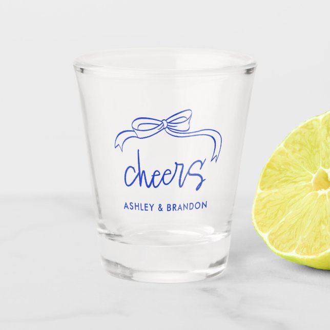 Personalised Cheers French Blue Wedding Shooters Shot Glass (Front)