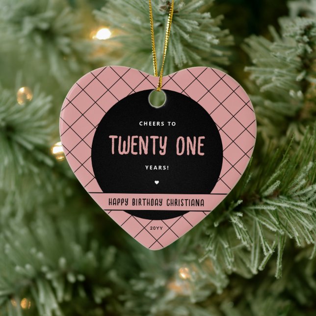 Personalised Cheers to 21 Years Modern and Elegant Ceramic Tree Decoration (Tree)