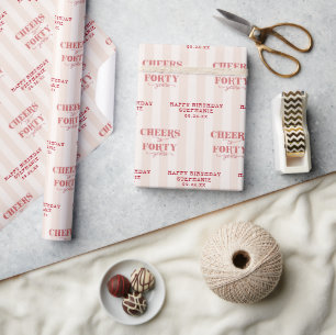 Personalised Cheers to Forty Years 40th Birthday Wrapping Paper