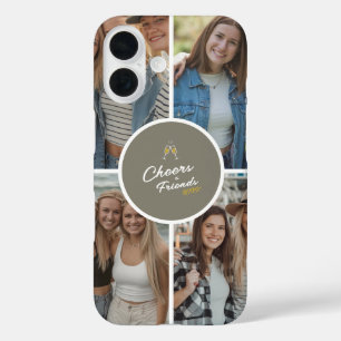 Personalised Cheers to Friends 4 Photo Collage iPhone 16 Case