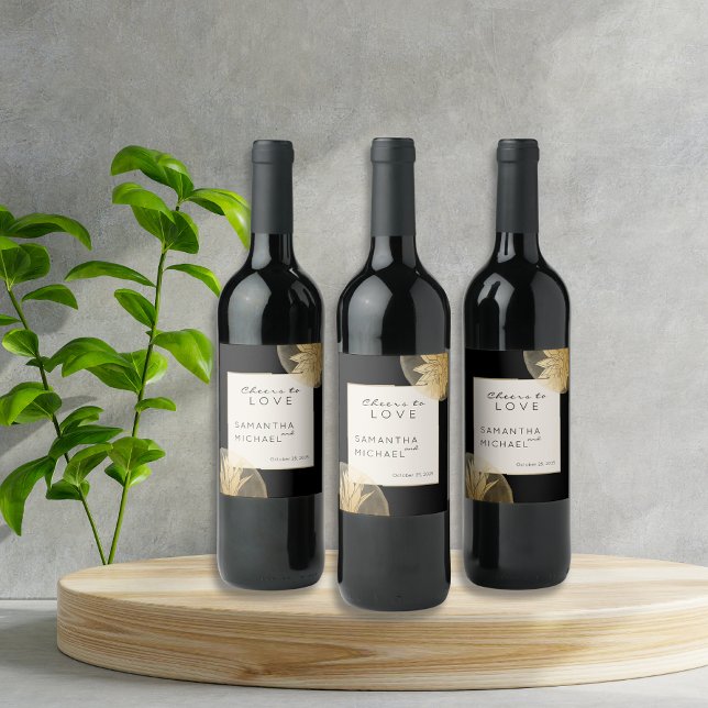 Personalised Cheers to Love Black Gold  Wedding  Wine Label (Creator Uploaded)