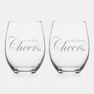 Personalised Cheers! to the Bride Groom Elegant Stemless Wine Glass