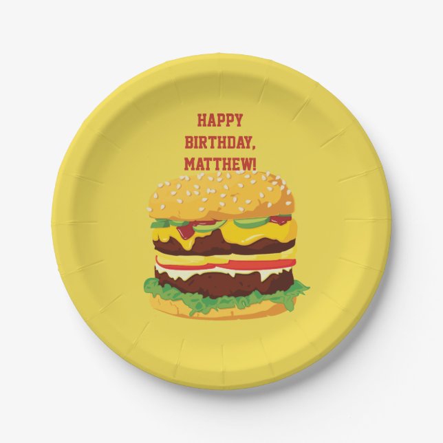 Personalised Cheeseburger Party Paper Plates (Front)