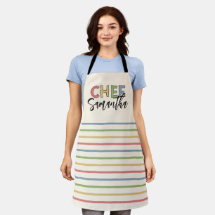 Personalised Chef Colourful Stripes Cute Gift Apron