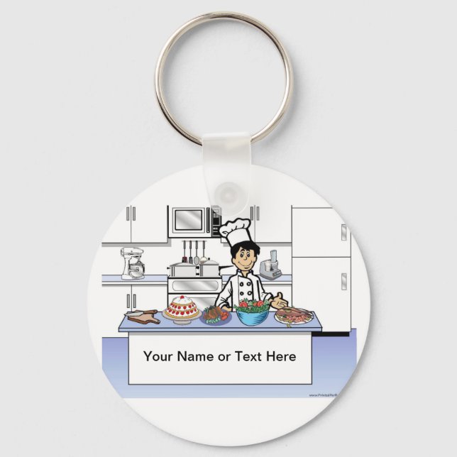 Personalised Chef, Cook - Male Cartoon Key Ring (Front)