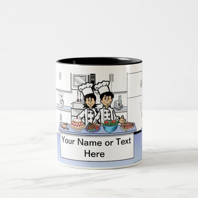 Personalised Chef Couple Cartoon Two-Tone Coffee Mug (Center)