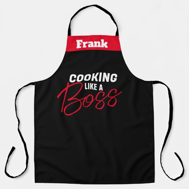 Personalised Chef Name Aprons, Cooking Like a Boss Apron (Front)