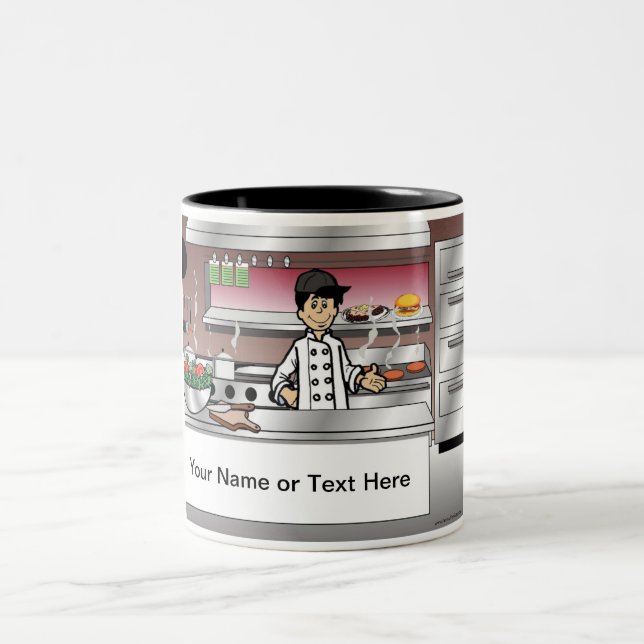Personalised Chef, with hat - Male Cartoon Two-Tone Coffee Mug (Center)