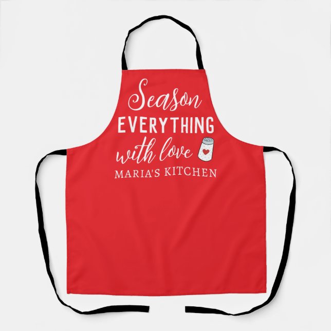 Personalised Chefs Name Salt Pot Red Colour White  Apron (Front)