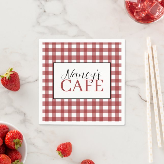 Personalised chequerboard cafe  napkin (Insitu)