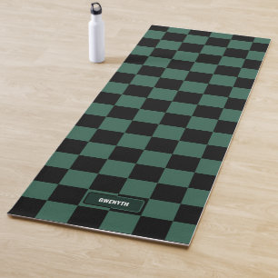 Personalised Chequered Green & Black Yoga Mat