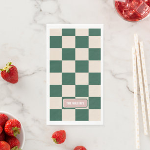 Personalised Chequered Green & Pink Napkin
