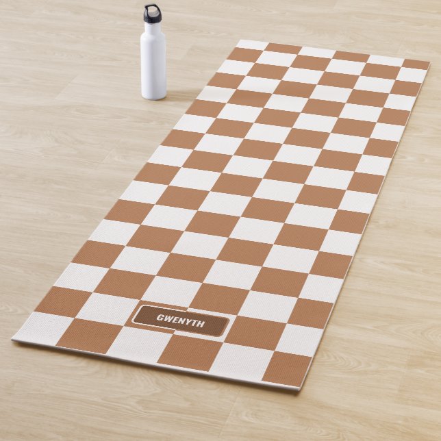 Personalised Chequered Light Cognac Camel Yoga Mat (In Situ)