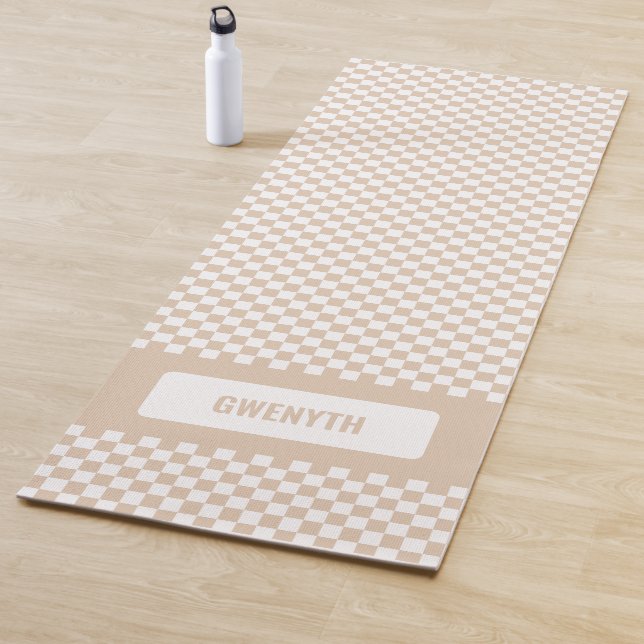 Personalised Chequered Light Neutral Double Sided Yoga Mat (In Situ)