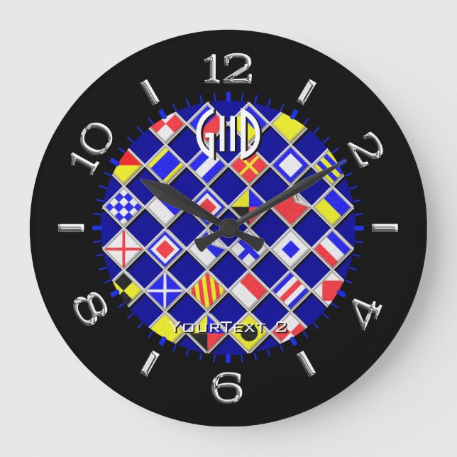 Personalised Chequered Nautical Flags Dial on a Large Clock (Front)