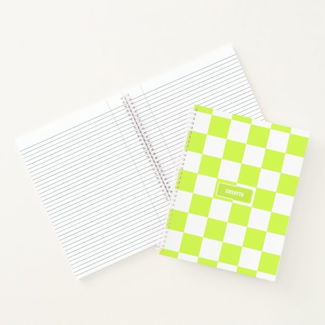 Personalised Chequered Neon Lime Green Highlighter Notebook (Inside)
