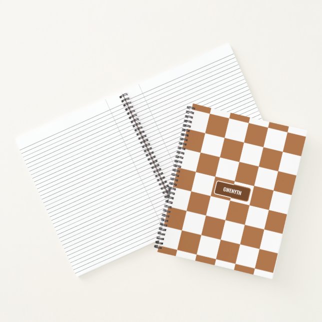 Personalised Chequered Neutral Cognac Camel Notebook (Inside)