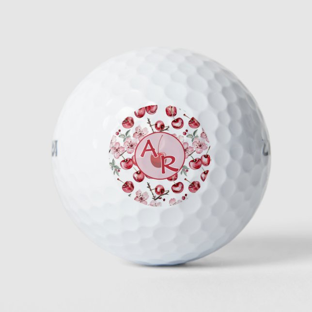 Personalised Cherry Blossom and Monogram  Golf Balls (Front)