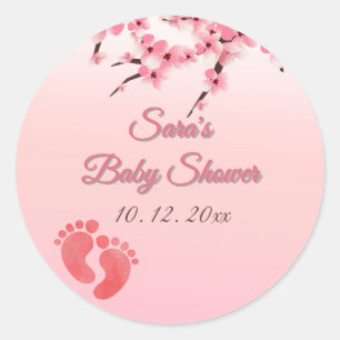 Personalised Cherry Blossom Baby Shower Classic Round Sticker