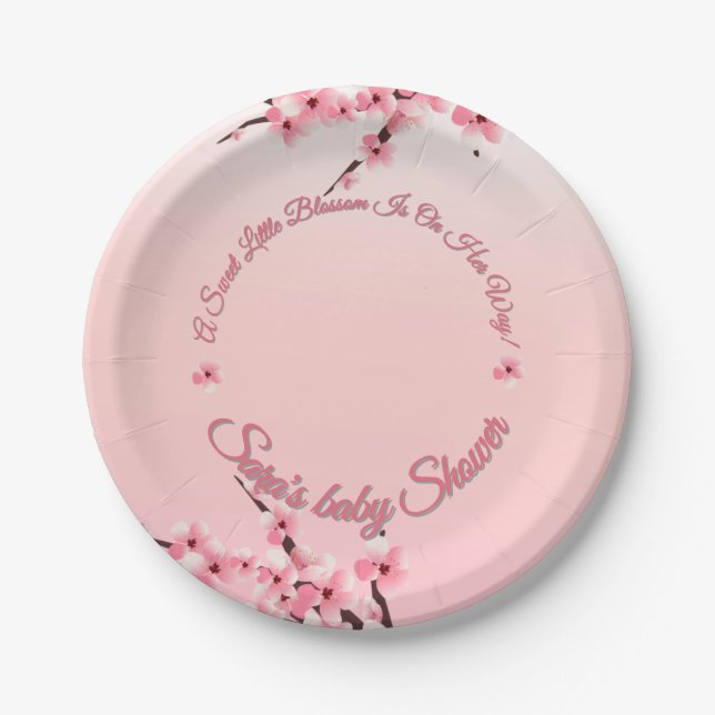Personalised Cherry Blossom Baby Shower Paper Plate (Front)