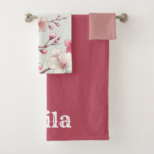 Personalised Cherry Blossom Bath Towel Set