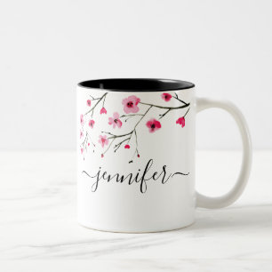 Personalised Cherry Blossom Bridal Party wedding Two-Tone Coffee Mug