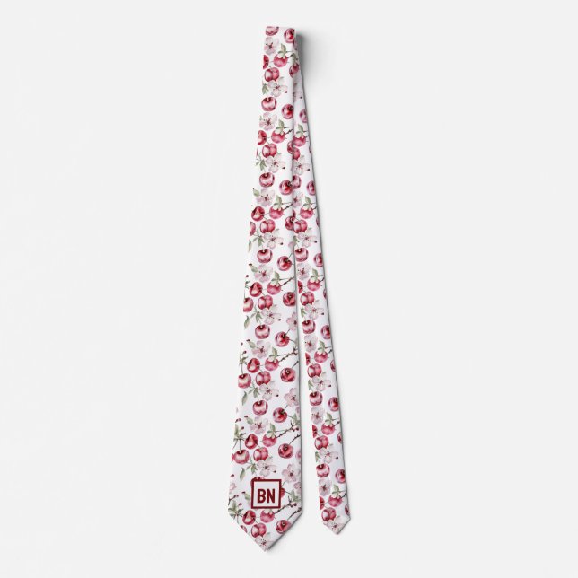 Personalised Cherry Blossom Cherries Watercolor Tie (Front)