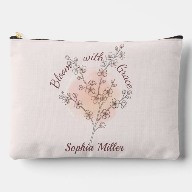 Personalised Cherry Blossom Custom Name Floral Accessory Pouch (Front)
