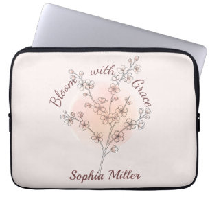 Personalised Cherry Blossom Custom Name Floral Laptop Sleeve