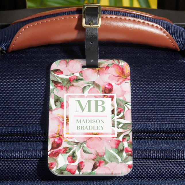 Personalised Cherry Blossom Monogram Name Luggage Tag (Front Insitu 2)
