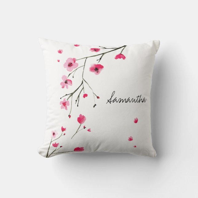 Personalised, Cherry Blossom, Name Cushion (Front)