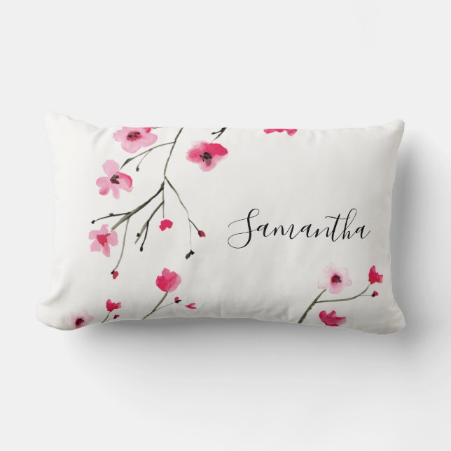 Personalised, Cherry Blossom, Name Lumbar Cushion (Front)