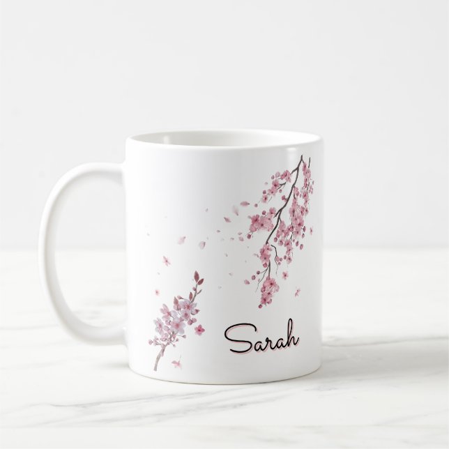 Personalised Cherry Blossom with Custom Name  Coffee Mug (Left)